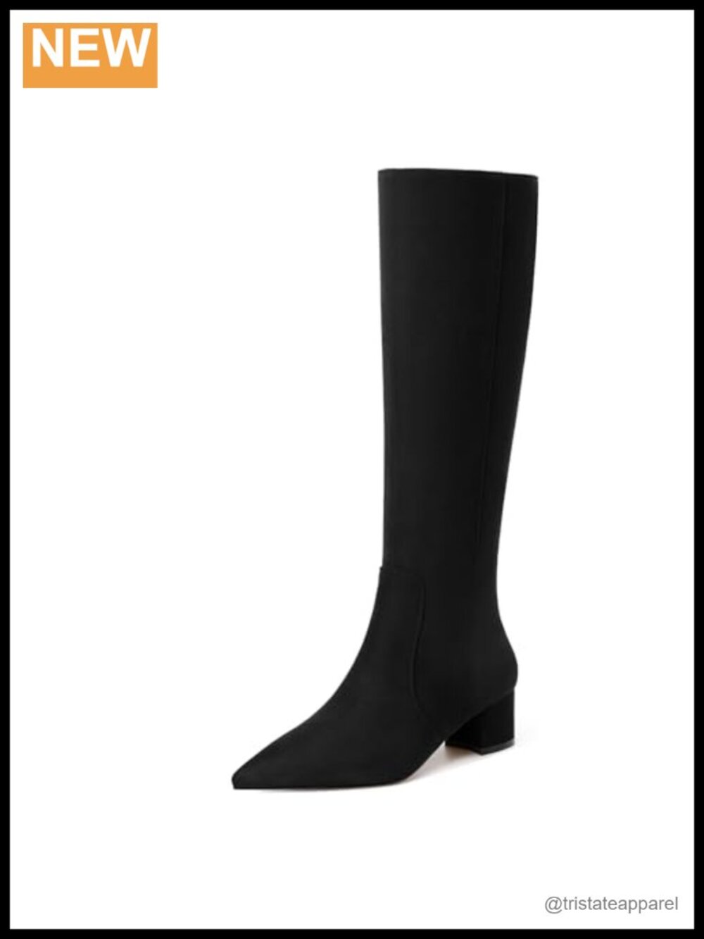 Suede Knee High Boots for Women Low Heel Pointed Toe Zip